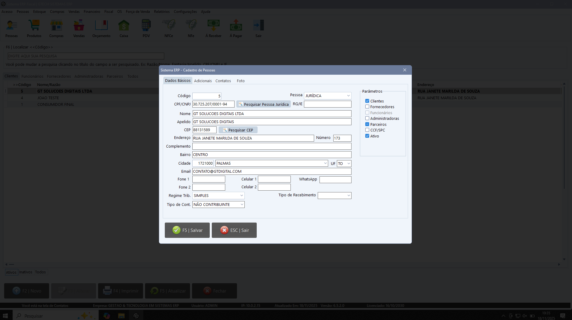 Gestão de clientes.