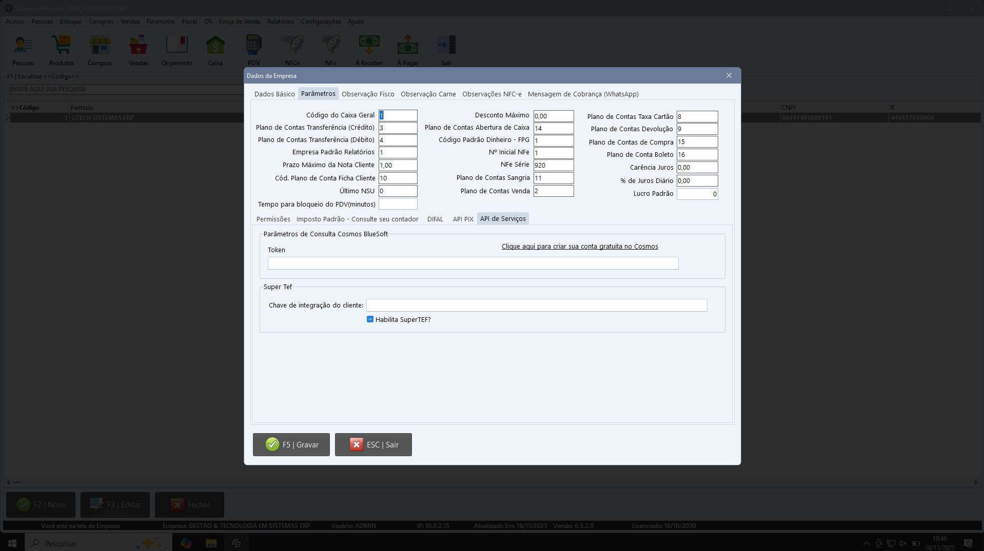 Configurações Empresas